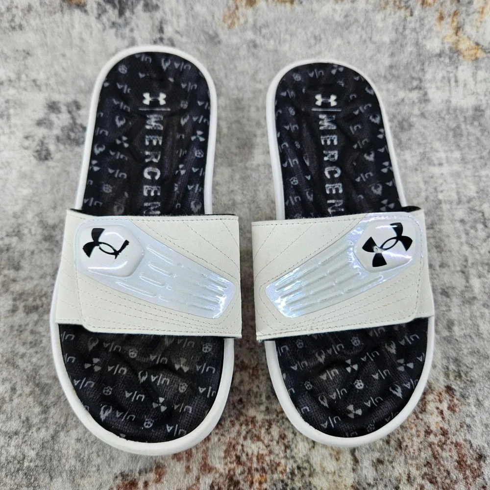 Under‎ Armour Mercenary Ignite Slides Sandals Youth 5 White Black 3022712 Beach